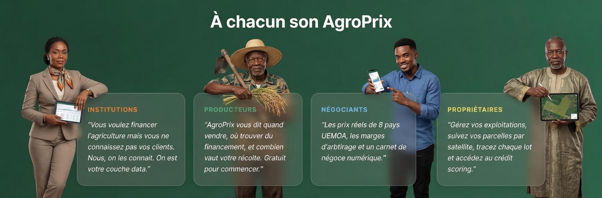 À chacun son AgroPrix — Institutions, Producteurs, Négociants, Propriétaires