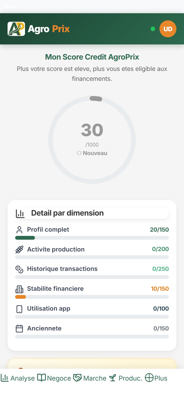 AgroPrix crédit scoring